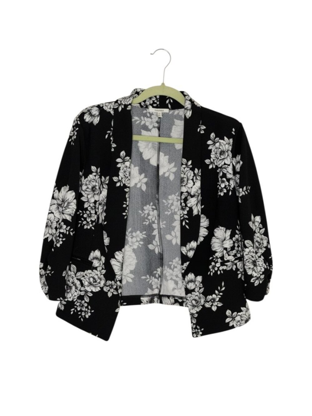Maurices Open Front Crepe Jacket Blazer Cardigan Floral Black White M
